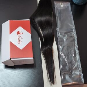 22-in 60 G Genius Left Tape In Hair Extensions 1B Natural Black Hand Tied